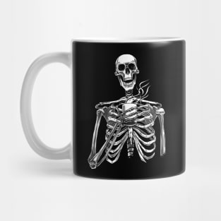 Halloween skeleton drinking coffee black Mug